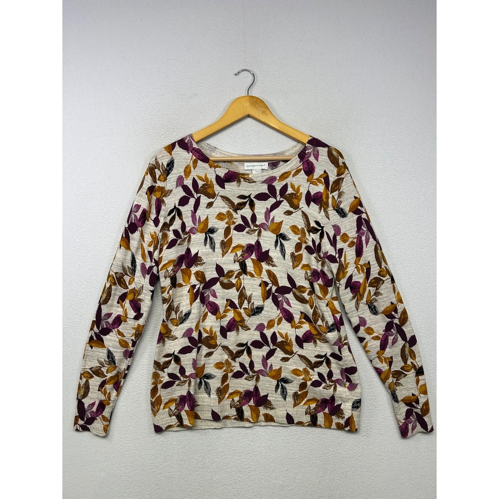 Autumnal Christopher & Banks Womens Medium Fall Nature Leaf Print Cotton Sweater